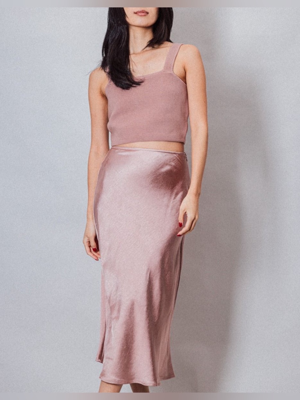 Vici All Row Ribbed Square Neck Crop Tank in Blush (Dark Pink) Size Large
